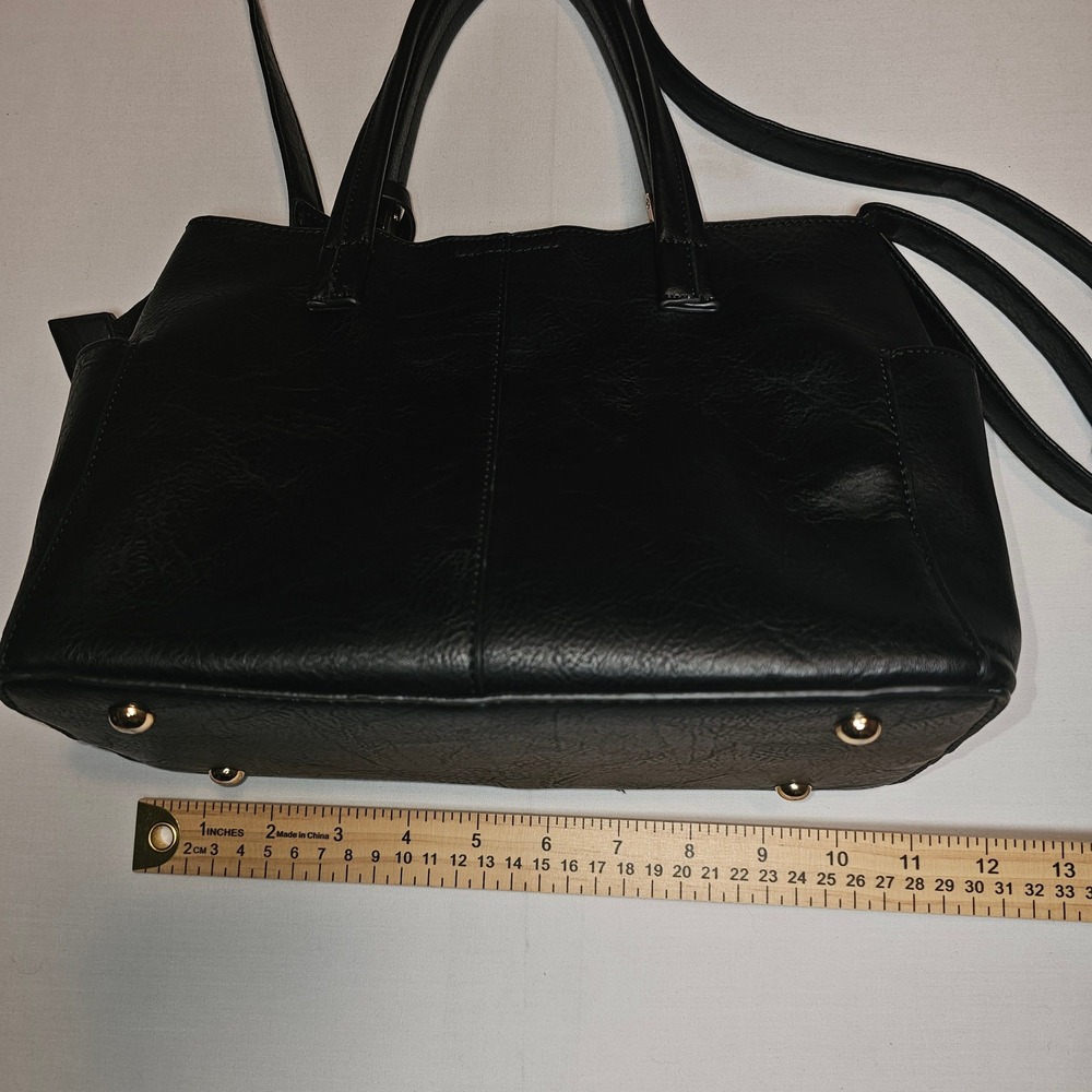 Womens Black Tote Handbag Crossbody Three division side pockets removable straps - Picture 10 of 11